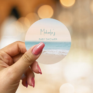 Personalised  Beach Gender Neutral Baby Shower  Classic Round Sticker