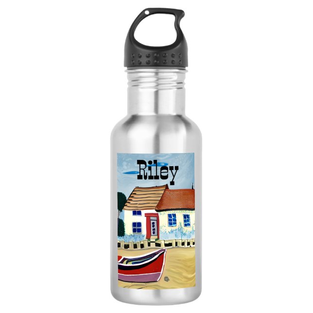 Personalised Beach House and Boat 532 Ml Water Bottle (Front)