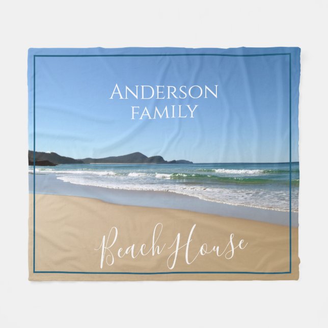 Personalised Beach House Fleece Throw Blanket (Front (Horizontal))