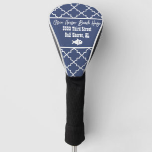Personalised Beach House Navy & White Pattern Golf Head Cover