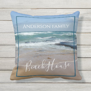 Personalised Beach House Outdoor Throw Pillow