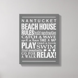Personalised Beach House Rules Grey   White Canvas Print