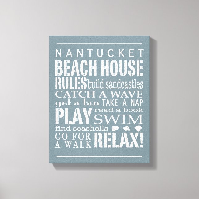 Personalised Beach House Rules Grey | White Canvas Print (Front)
