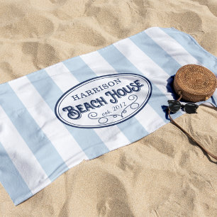 Personalised Beach House Stripe Beach Towel