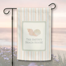 Personalised Beach House Striped Garden Flag