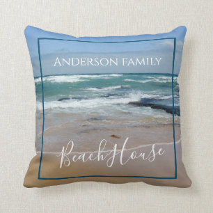 Personalised Beach House Throw Pillow