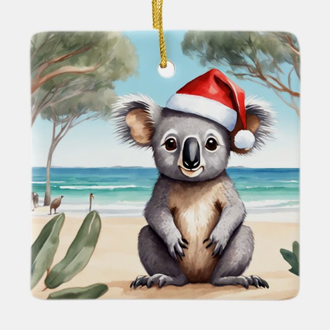 Personalised Beach Koala Bear Australian Christmas Ceramic Ornament (Front)