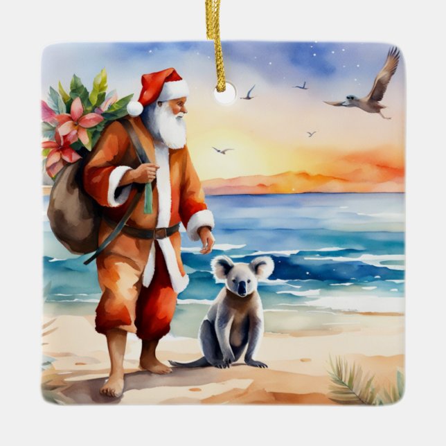Personalised Beach Koala Bear Australian Christmas Ceramic Ornament (Front)
