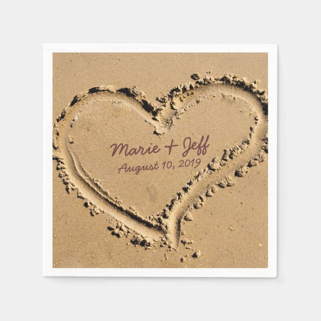 Personalised Beach Love Wedding Heart Napkin (Front)