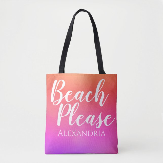Personalised Beach Orange Pink Ombre Tote Bag (Front)