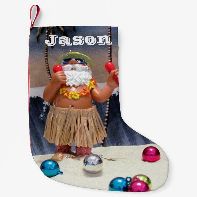 Personalised Beach Party Santa Christmas Stocking (Front)