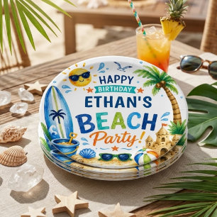 Personalised Beach Party Tropical Summer Paper Plate