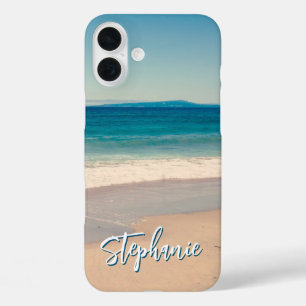 Personalised Beach Photo Ocean Blue iPhone 16 Plus Case