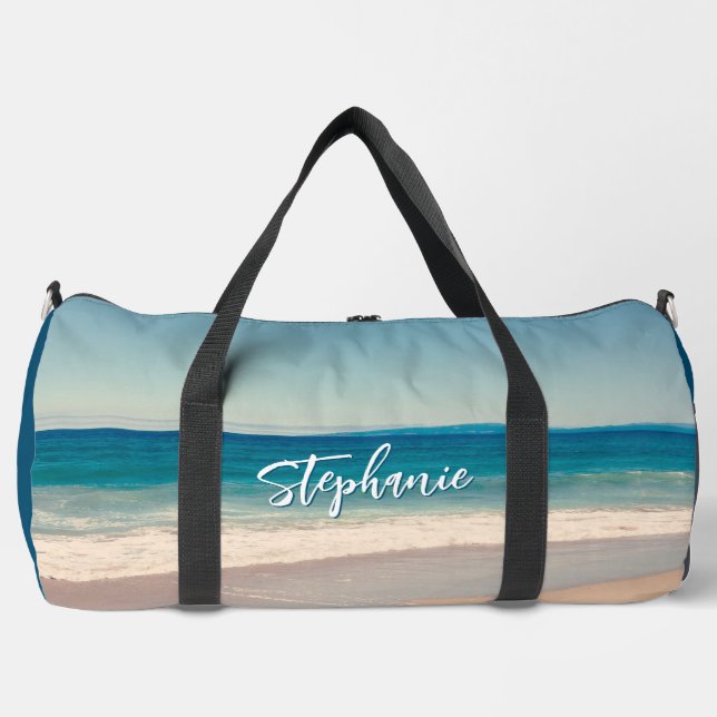 Personalised Beach Photo Ocean Blue Duffle Bag (Front)