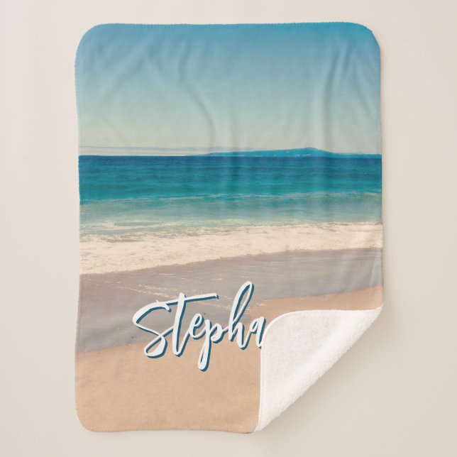 Personalised Beach Photo Ocean Blue S Sherpa Blanket (Front)