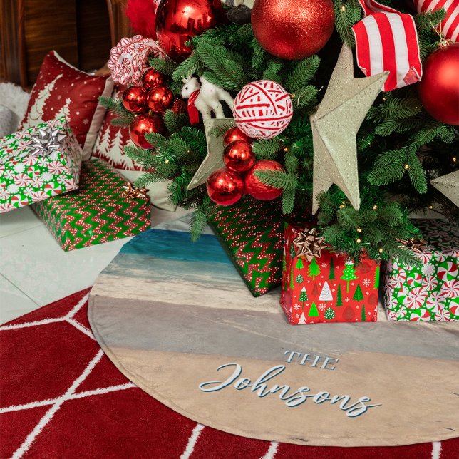 Personalised Beach Photo Ocean Blue Scenic Brushed Polyester Tree Skirt (Personalized Beach Photo Ocean Blue Scenic Brushed Polyester Tree Skirt)