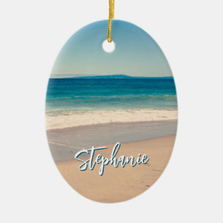 Personalised Beach Photo Ocean Blue Scenic Ceramic Tree Decoration