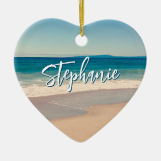 Personalised Beach Photo Ocean Blue Scenic Ceramic Tree Decoration