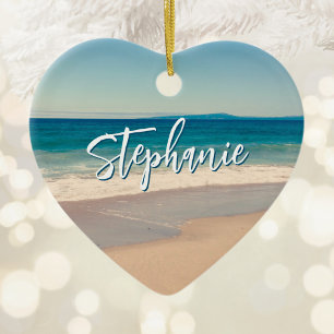 Personalised Beach Photo Ocean Blue Scenic Ceramic Tree Decoration