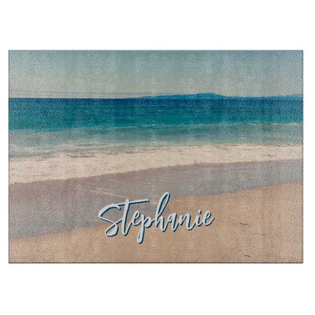 Personalised Beach Photo Ocean Blue Scenic Cutting Board (Front)