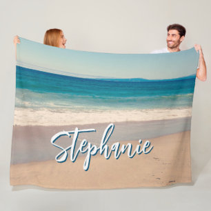 Personalised Beach Photo Ocean Blue Scenic L Fleece Blanket