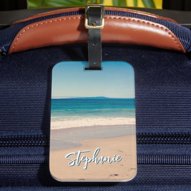 Personalised Beach Photo Ocean Blue Scenic Luggage Tag (Front Insitu 2)