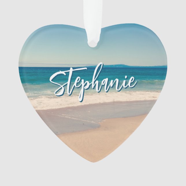 Personalised Beach Photo Ocean Blue Scenic Ornament (Front)