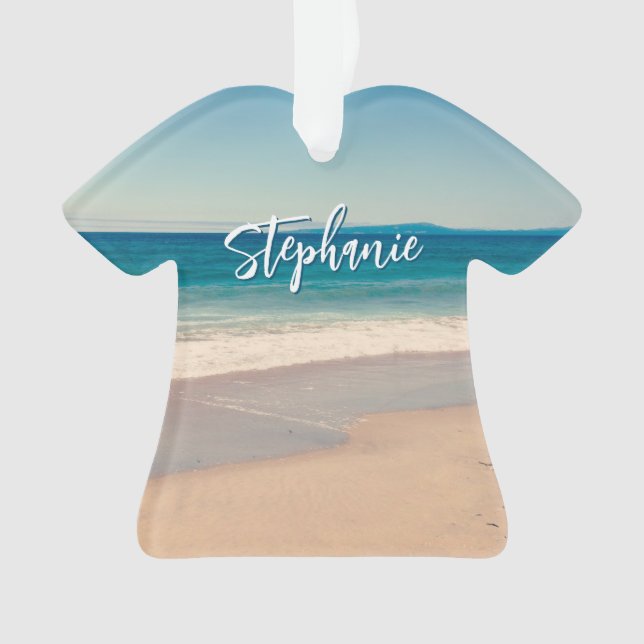 Personalised Beach Photo Ocean Blue Scenic Ornament (Front)