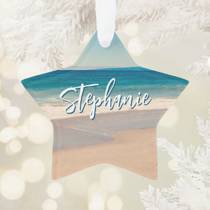 Personalised Beach Photo Ocean Blue Scenic Ornament