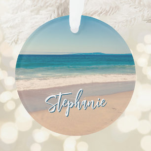 Personalised Beach Photo Ocean Blue Scenic Ornament