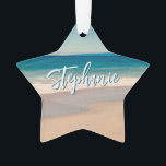 Personalised Beach Photo Ocean Blue Scenic Ornament<br><div class="desc">A lovely vintage style photo of a beach in California star shaped acrylic Christmas ornament. Customise with her name to create your own custom personalised gift. For shorter names there is plenty of room to increase the font size. There are a lot of lovely modern calligraphy script styles to choose...</div>