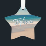 Personalised Beach Photo Ocean Blue Scenic Ornament<br><div class="desc">A lovely vintage style photo of a beach in California star shaped acrylic Christmas ornament. Customise with her name to create your own custom personalised gift. For shorter names there is plenty of room to increase the font size. There are a lot of lovely modern calligraphy script styles to choose...</div>