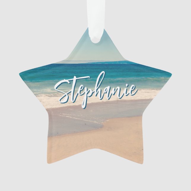 Personalised Beach Photo Ocean Blue Scenic Ornament (Front)