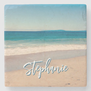 Personalised Beach Photo Ocean Blue Scenic Stone Coaster