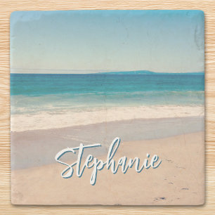 Personalised Beach Photo Ocean Blue Scenic Stone Coaster