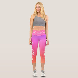 Personalised Beach Please Orange Pink Ombre Capri Leggings