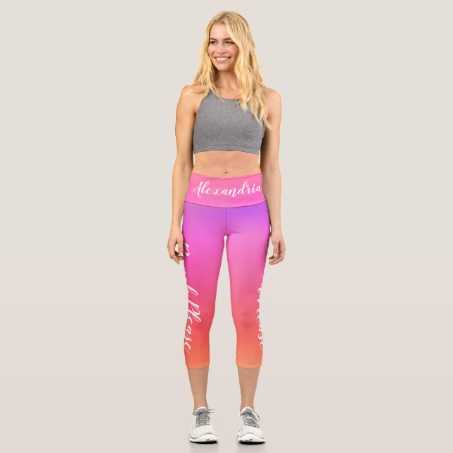 Personalised Beach Please Orange Pink Ombre Capri Leggings (Front)