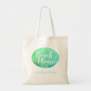 Personalised Beach Please Teal Aqua Ombre Beach Tote Bag