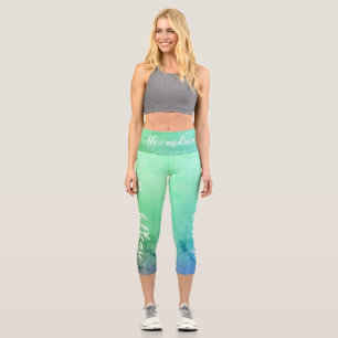 Personalised Beach Please Teal Blue Ombre Beach Capri Leggings