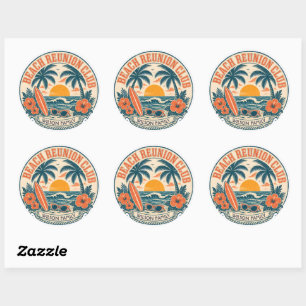 Personalised Beach Reunion Club Retro Sunset Desig Classic Round Sticker