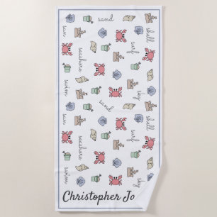 Personalised Beach Sandcastle Crab Shell Pail Kid  Beach Towel