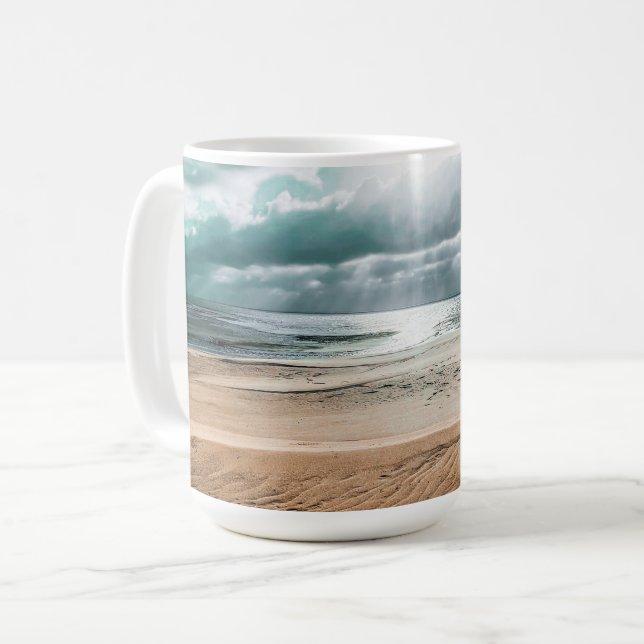 Personalised Beach Scene Clock Coffee Mug (Front Left)