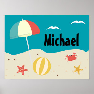 Personalised Beach Scene Kid's Room Poster