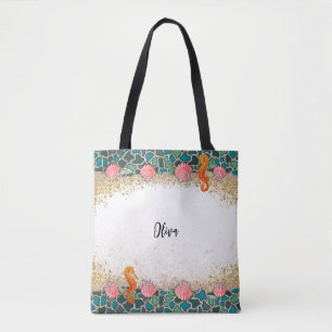 Personalised Beach Sea Life Glass Themed Border Tote Bag