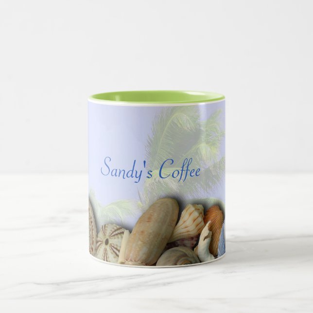 Personalised Beach Shells, Palm Trees Coffee Mug (Center)