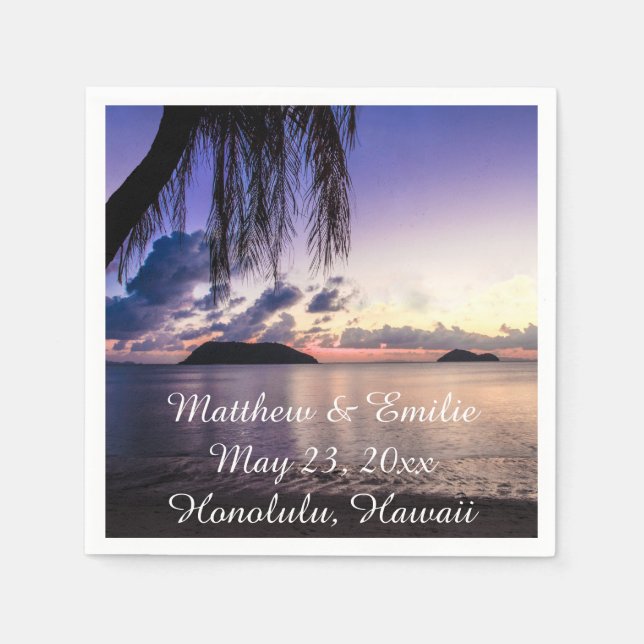 Personalised Beach Sunset Wedding Napkins (Front)