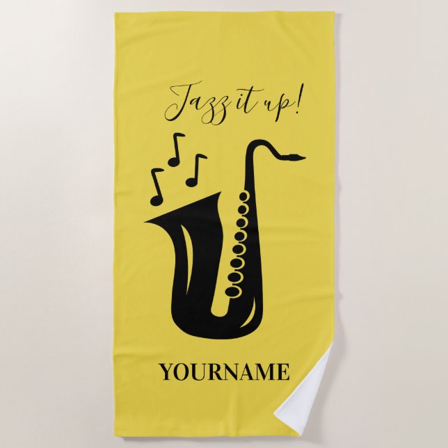 Personalised beach towel gift for saxophone player (Front)