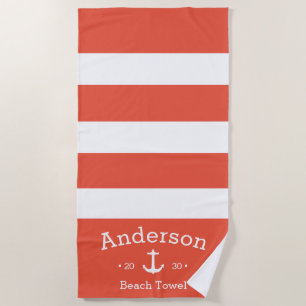 Personalised Beach Towel - Orange/Red Nautical