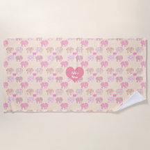 Personalised Beach Towels Baby Girl Elephants Pink