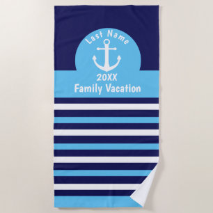 Personalised Beach Towels - Blue Nautical Anchor